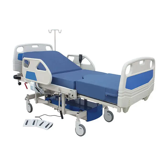 เตียงผู้ป่วยชนิดสามไกร์ปรับด้วยไฟฟ้าราวปีกนก พร้อมเบาะและเสาน้ำเกลือ  Delivery bed DB4000  LKL