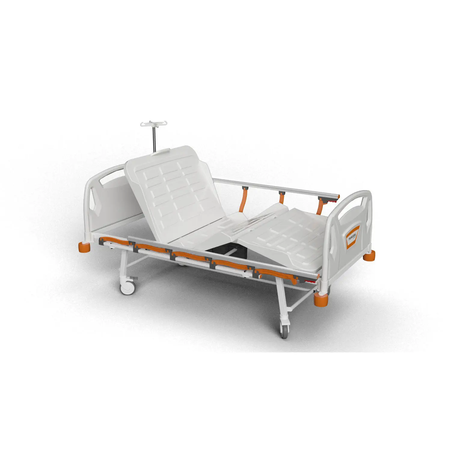 เตียงผู้ป่วยชนิดสามไกร์ปรับด้วยไฟฟ้าราวสไลด์ พร้อมเบาะและเสาน้ำเกลือ  Hospital bed DE 1010  Trinodal