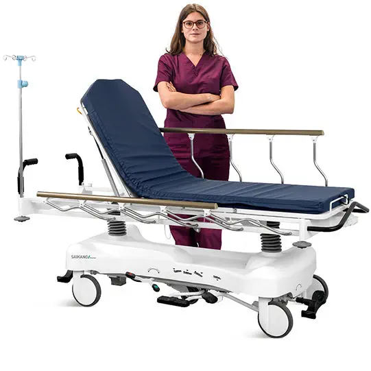 เตียงเคลื่อนย้ายผู้ป่วยปรับระดับไฮดรอลิก พร้อมเอกซเรย์ผ่านได้  Patient transfer stretcher trolley SKB041-3  Saikang