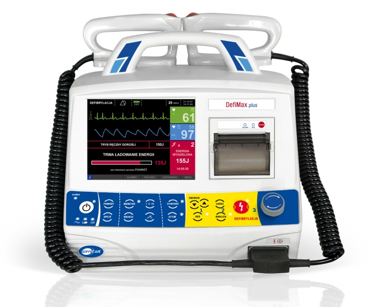 เครื่องกระตุกหัวใจด้วยไฟฟ้า และภาคควบคุมจังหวะการเต้นของหัวใจชนิดภายนอก DefiMax Plus Emtel