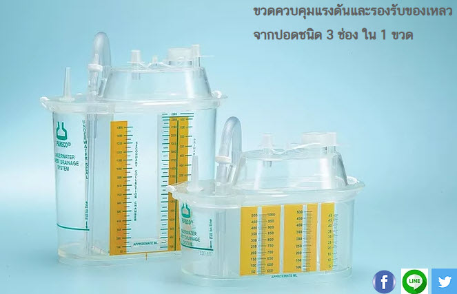 ขวดควบคุมแรงดันและรองรับของเหลวจากปอดชนิด 3 ช่อง ใน 1 ขวด  Chest Drainage Device (3-Chamber Type)