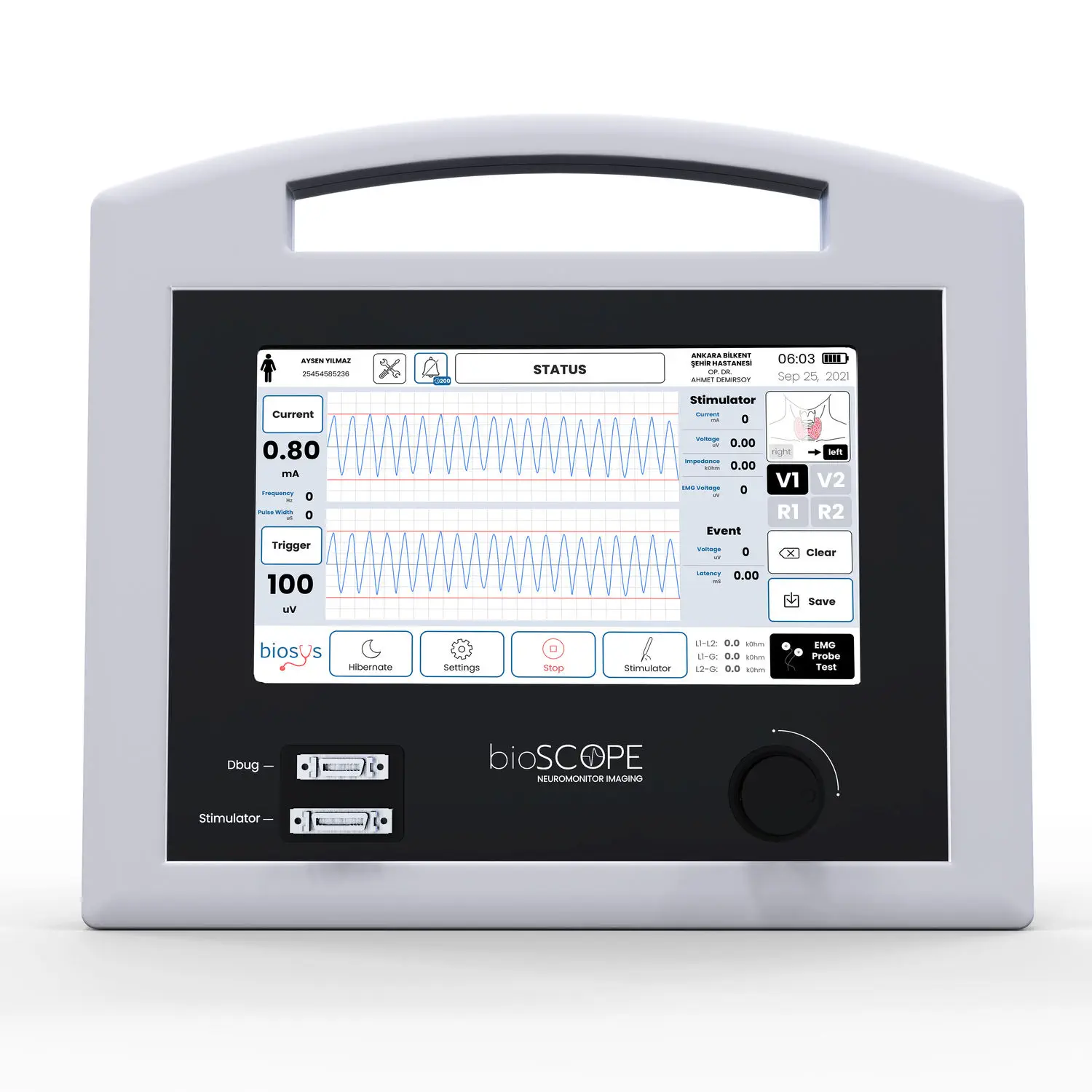 เครื่องติดตามสัญญาณประสาทขณะผ่าตัดเส้นประสาทไขสันหลัง  Intraoperative nerve monitoring system BİOSCOPE  Biosys