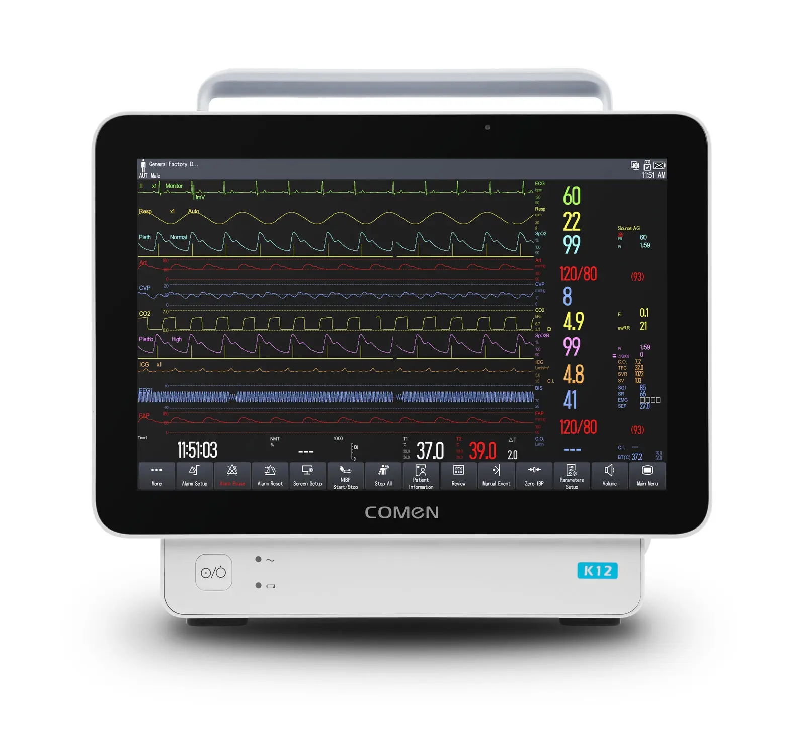 เครื่องติดตามการทำงานของหัวใจและสัญญาณชีพอัตโนมัติ  Intensive care patient monitor K12 pro/K15 pro/K18 pro  Comen