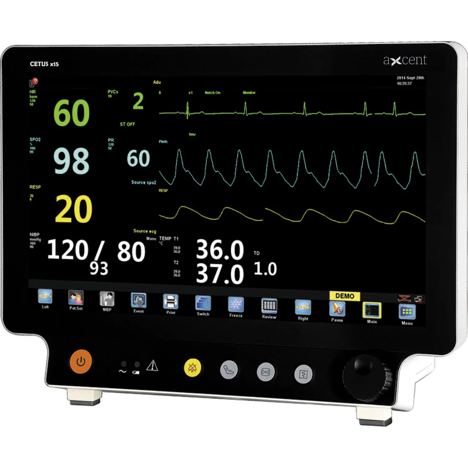 เครื่องติดตามการทำงานของหัวใจและสัญญาณชีพอัตโนมัติ  Tabletop patient monitor CETUS x15  aXcent medical