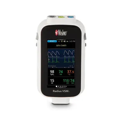 เครื่องติดตามการทำงานของหัวใจและสัญญาณชีพอัตโนมัติ  Wearable vital signs monitor Radius VSM™  Masimo
