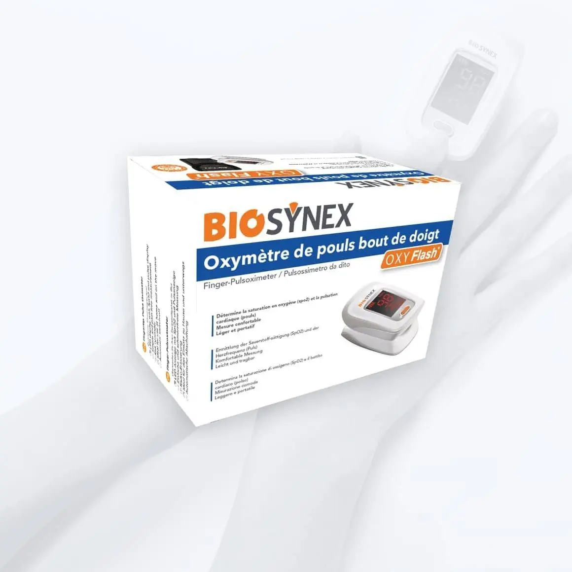เครื่องวัดออกซิเจนในเลือดอัตโนมัติชนิดพกพา  Fingertip pulse oximeter Oxy Flash  BIOSYNEX
