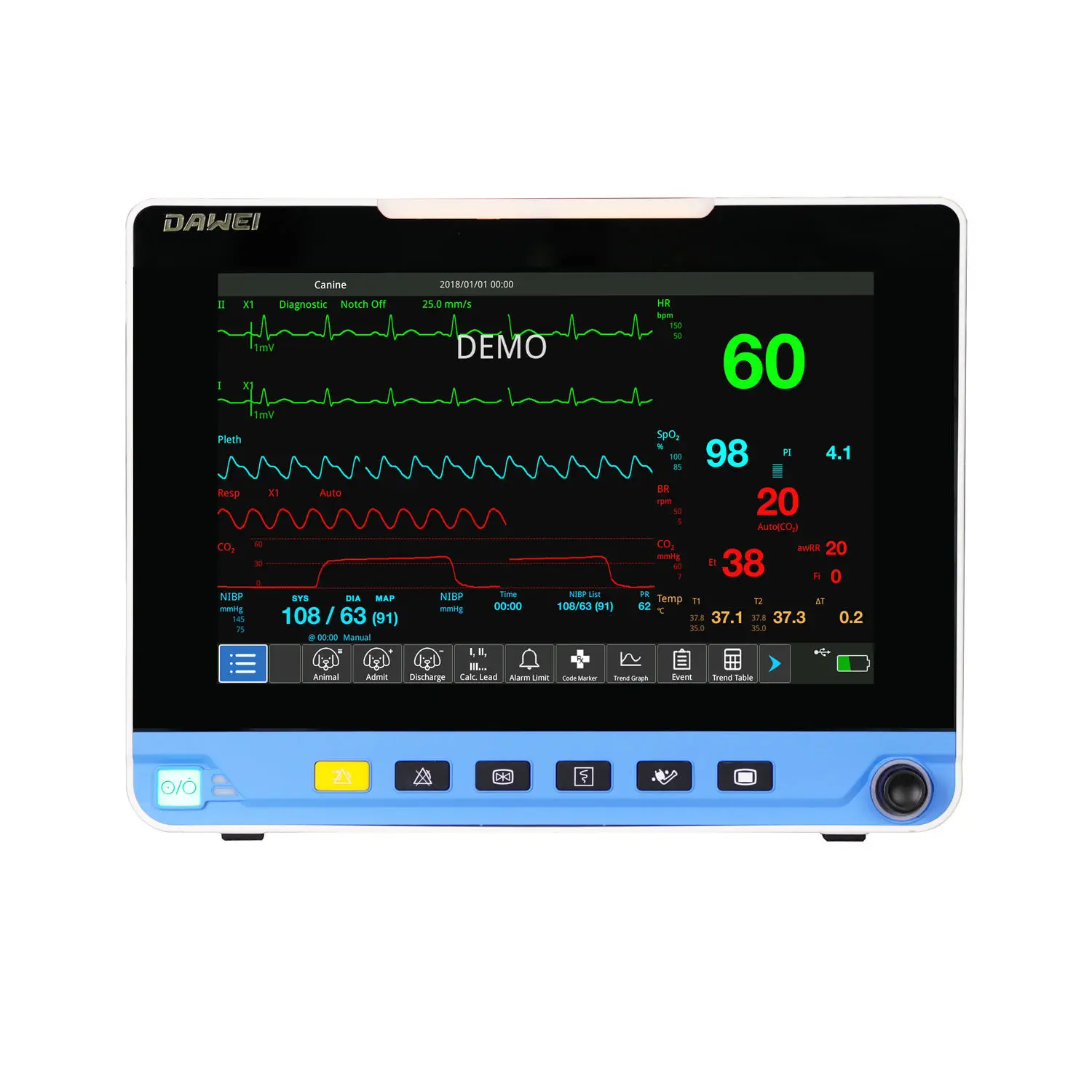 เครื่องติดตามการทำงานของหัวใจและสัญญาณชีพอัตโนมัติแบบพกพาสำหรับสัตว์  Portable patient monitor HD11-VET  Dawei
