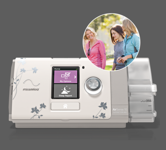 เครื่องช่วยหายใจ CPAP แบบปรับแรงดันอัตโนมัติ ( Auto CPAP ) สำหรับสุภาพสตรี AirSenseTM 10 AutoSetTM for Her  ResMed