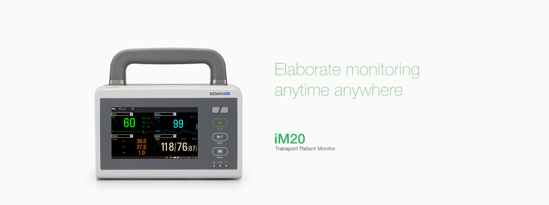 เครื่องติดตามการทำงานของหัวใจและสัญญาณชีพอัตโนมัติสำหรับการเคลื่อนย้ายผู้ป่วย  iM20 Transport Patient Monitor  EDAN